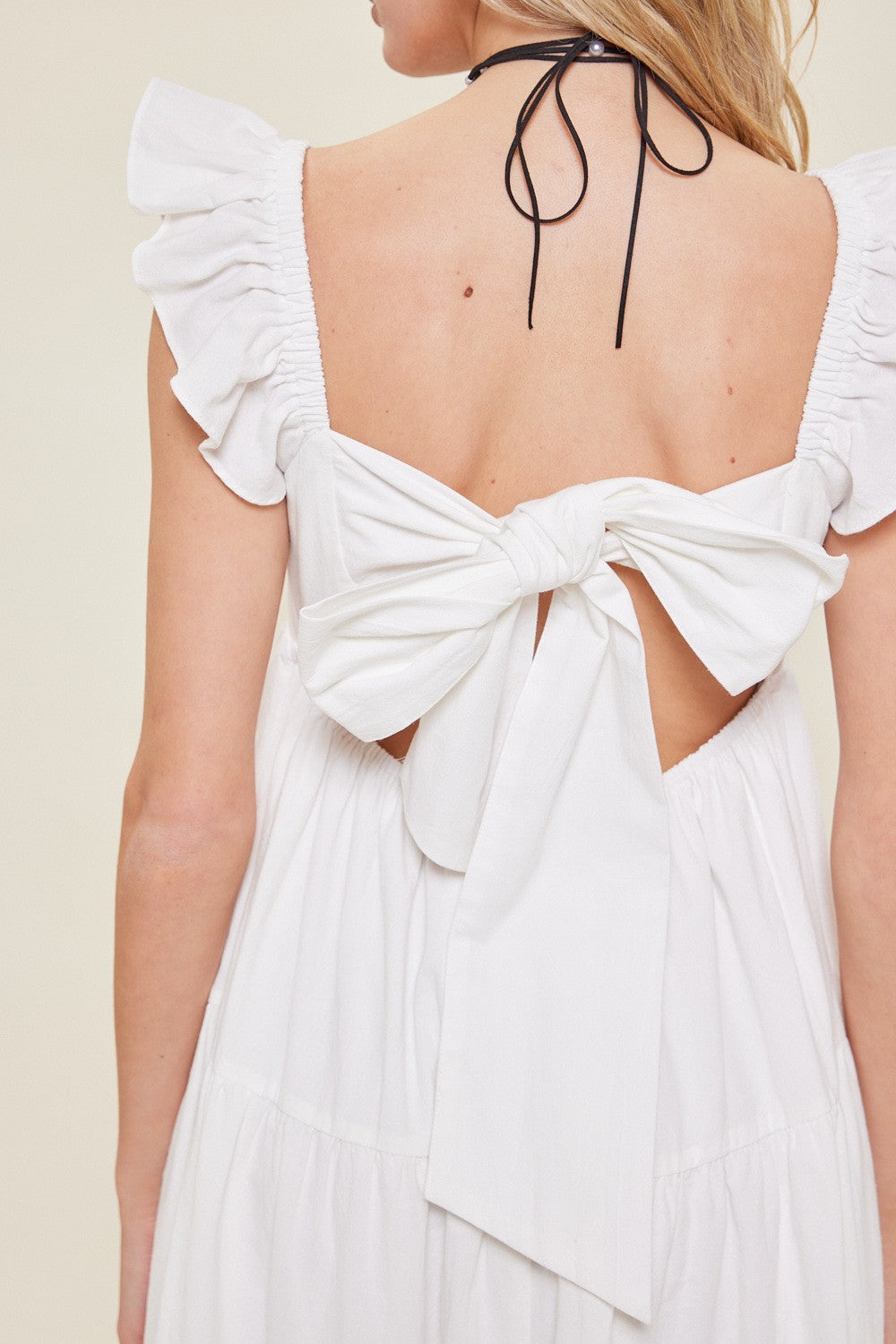 Ruffle Tie Back Midi Dress, Off White