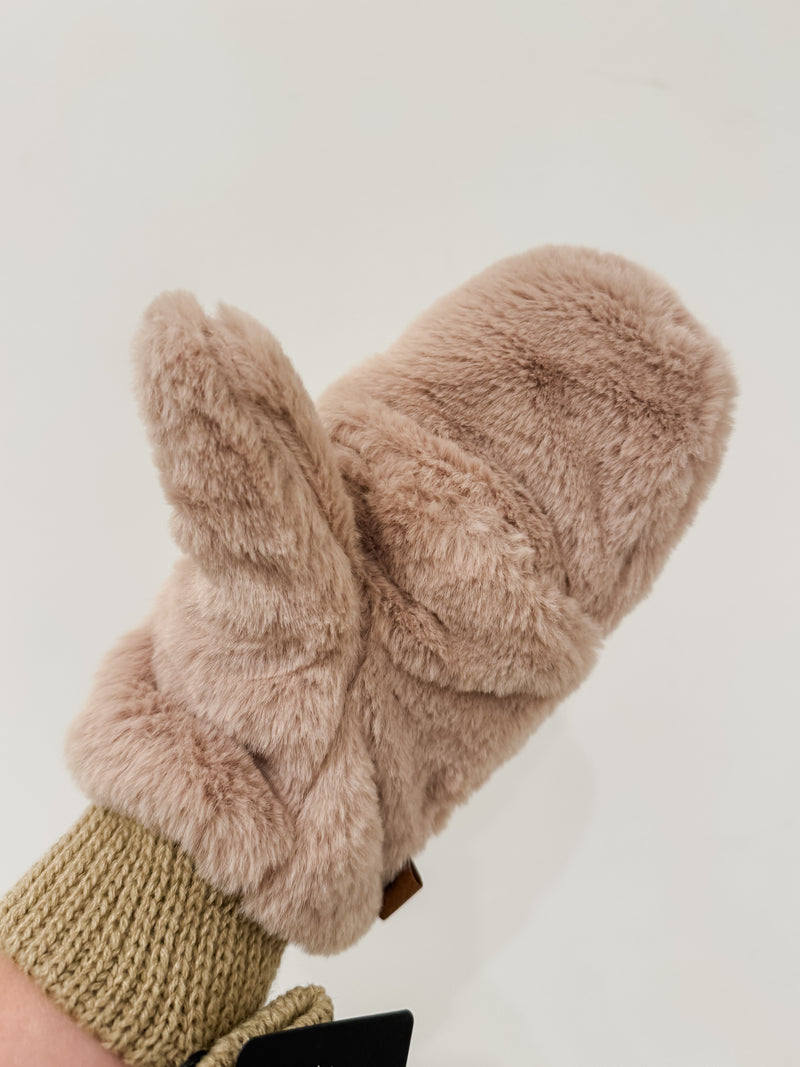 Solid Faux Fur Mittens