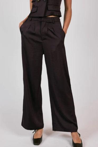 Culture Satin Wide Leg Pant, Midnight Plum