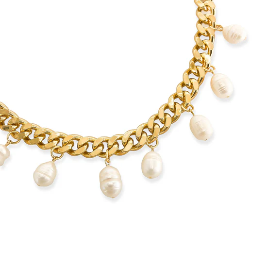 Genuine Pearl Necklace, Gold