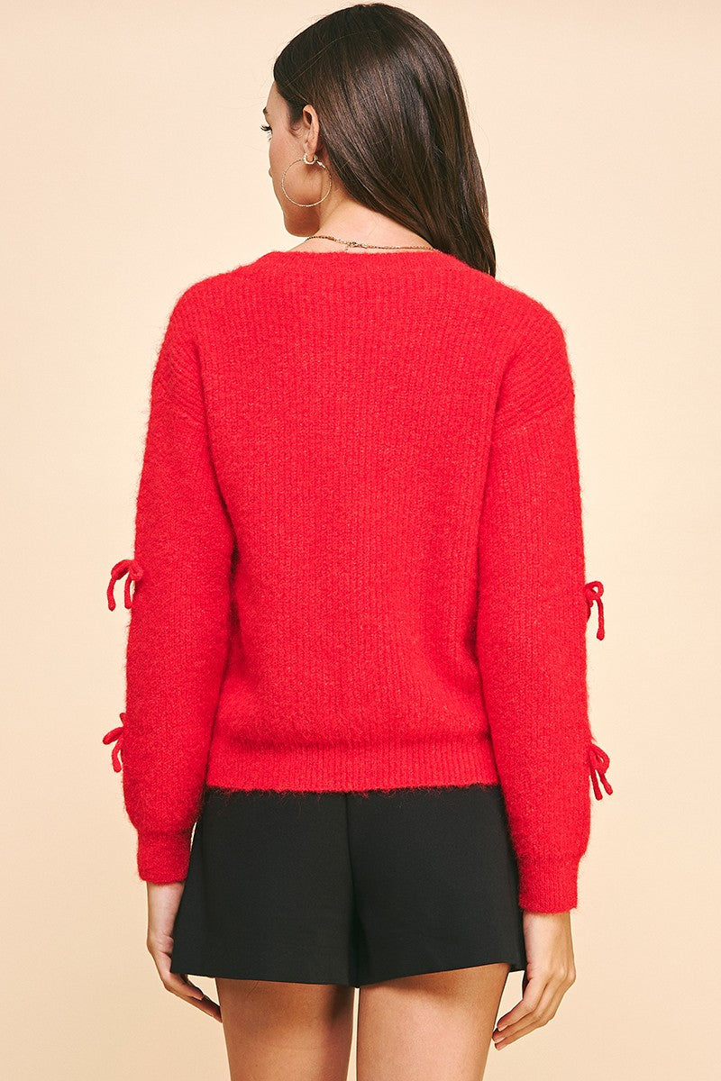 3D Bow Sweater, Red