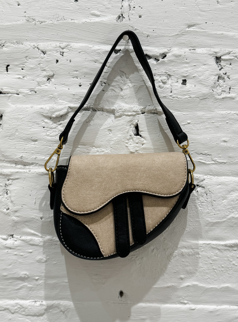 Mini Saddle Bag, Black/Beige