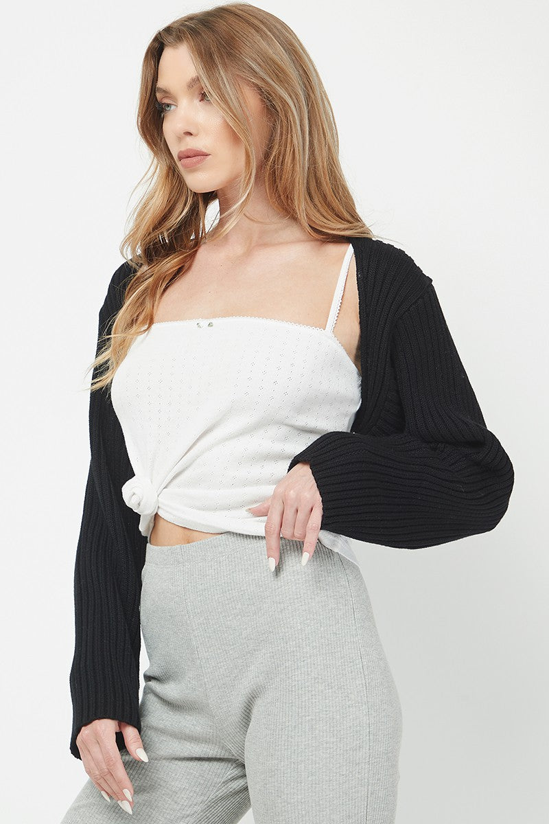 Ribbed Bolero Sweater, Black