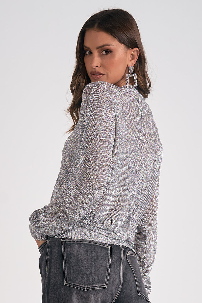 Metallic Cardigan Sweater, Silver