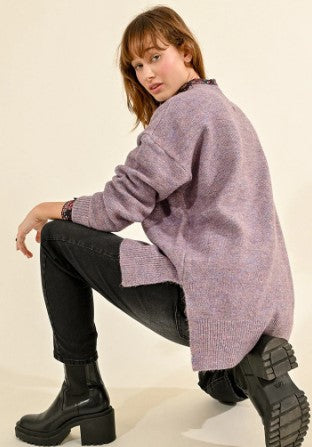 Wide Neck Knitted Sweater, Mauve