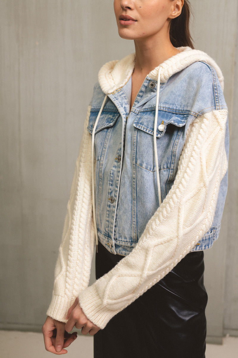 Hoodie Jacket, Denim/White