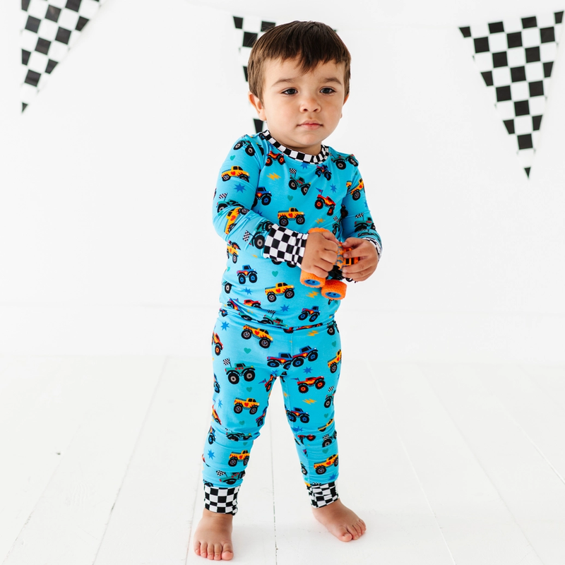 Blue Monster Trucks Kids Pajamas