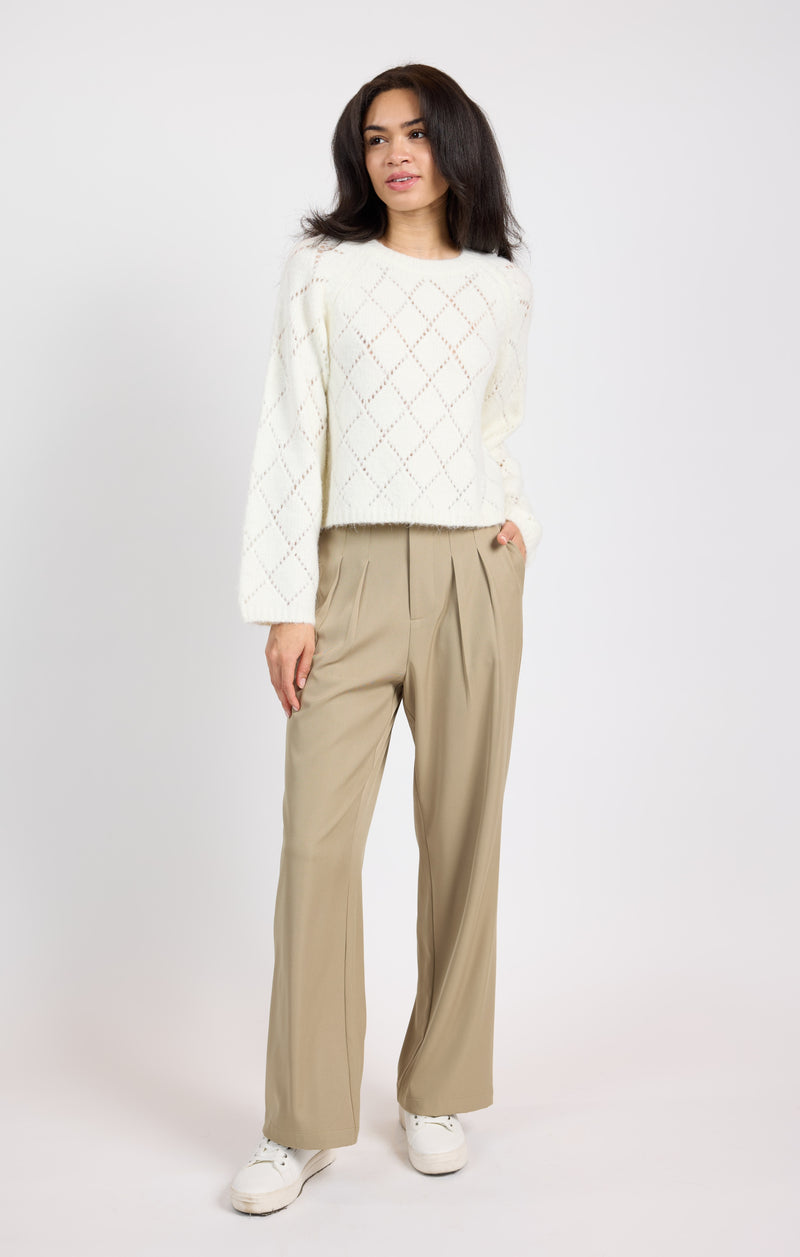 Selena Diamond Pointelle Sweater, Ivory