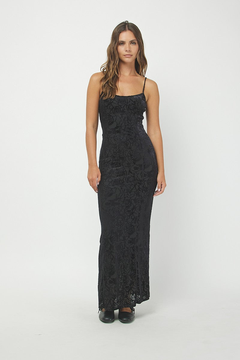 Burnout Floral Maxi Dress, Black