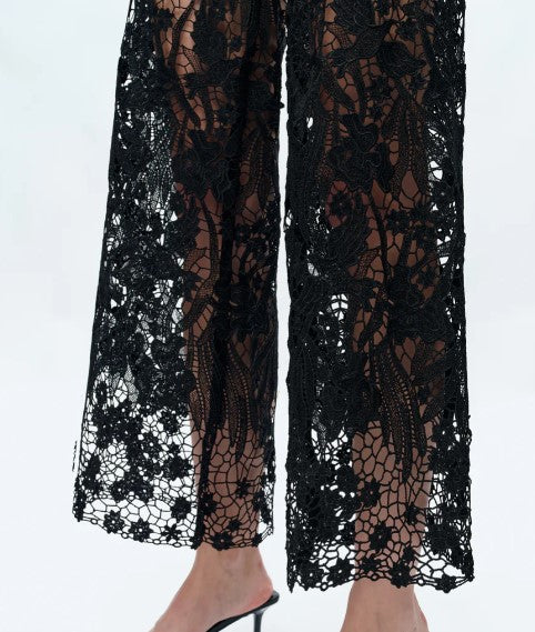 High Rise Lace Pants with Rhinestones, Black