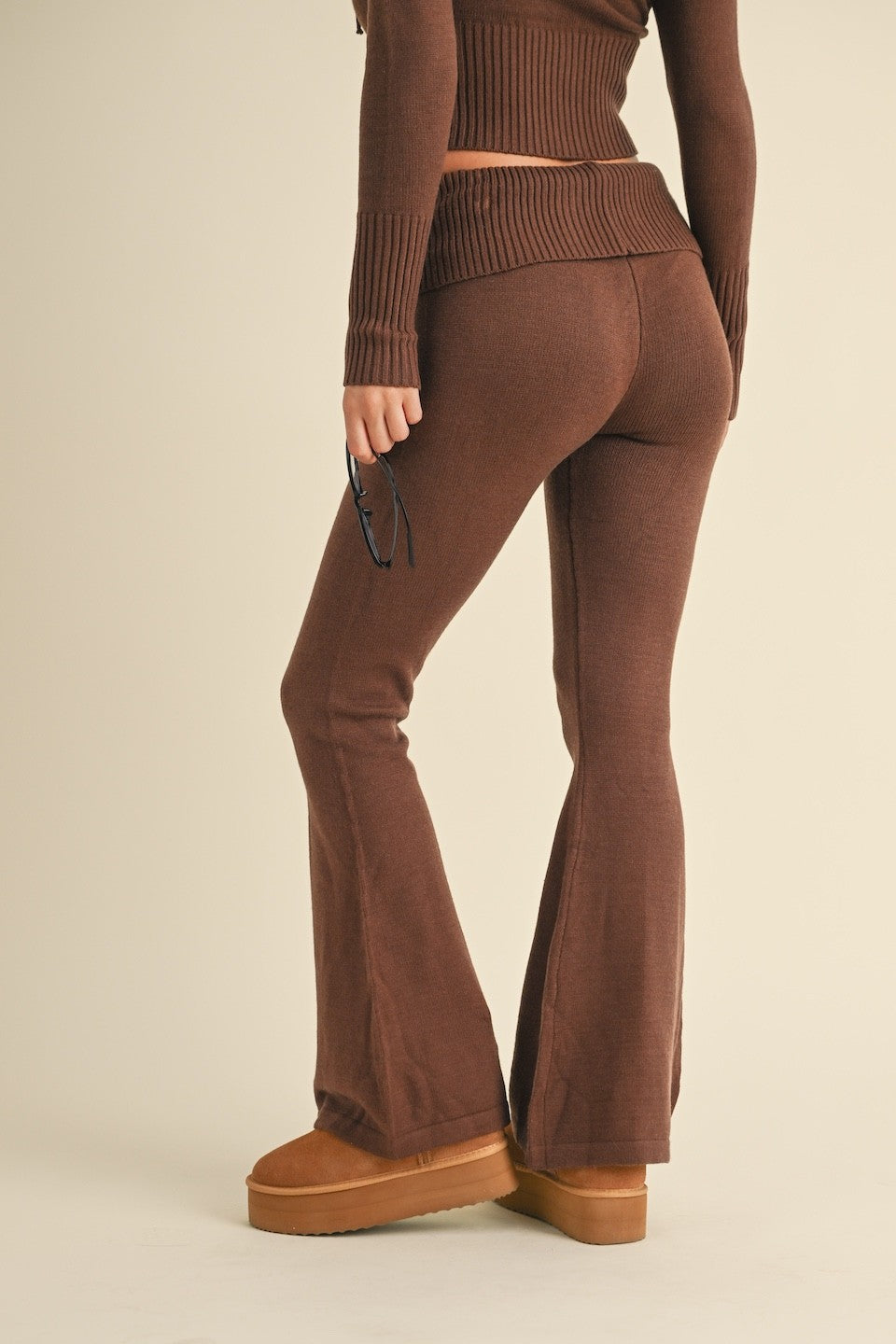 Fold Over Flare Sweater Pants, Chocolate