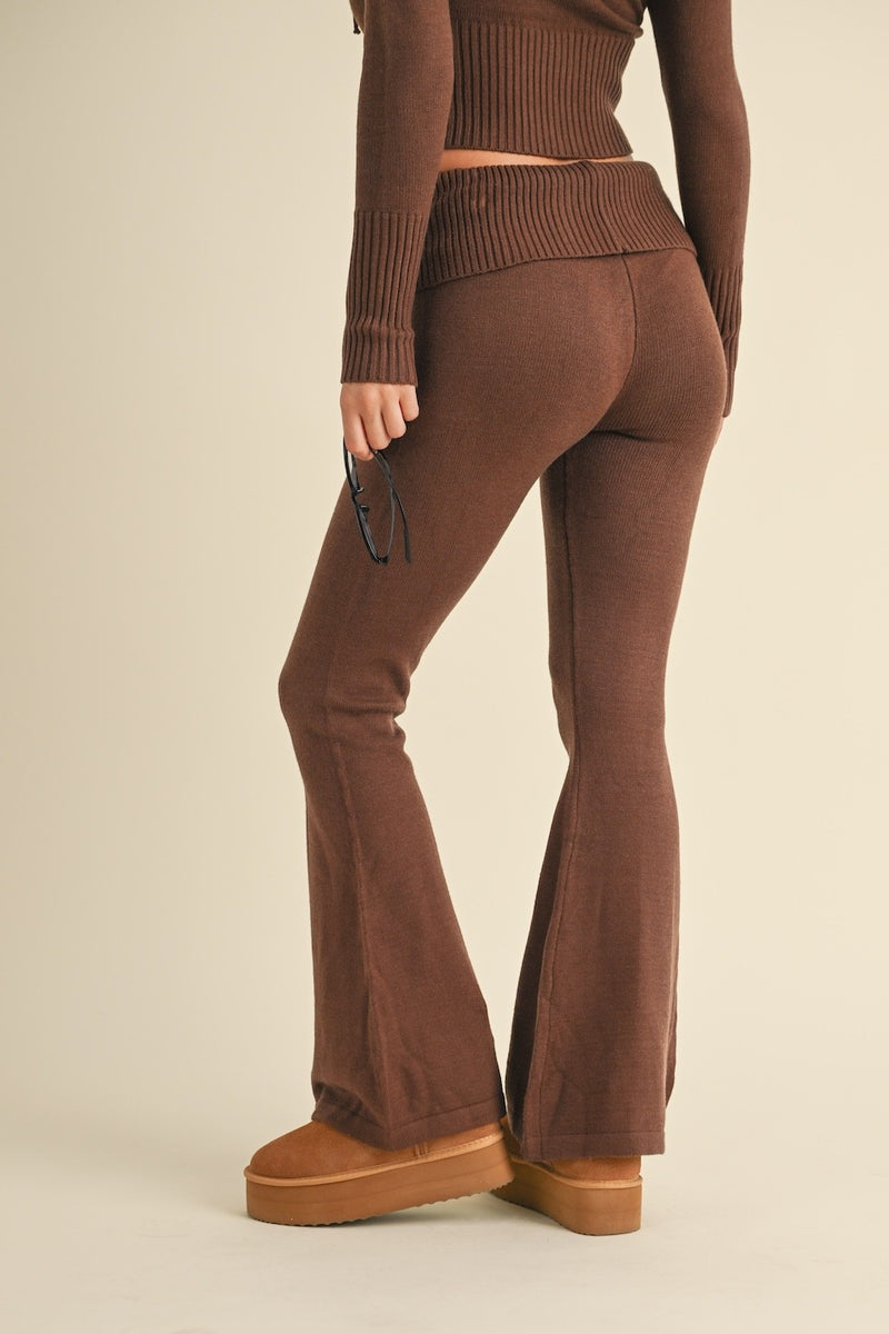 Fold Over Flare Sweater Pants, Chocolate