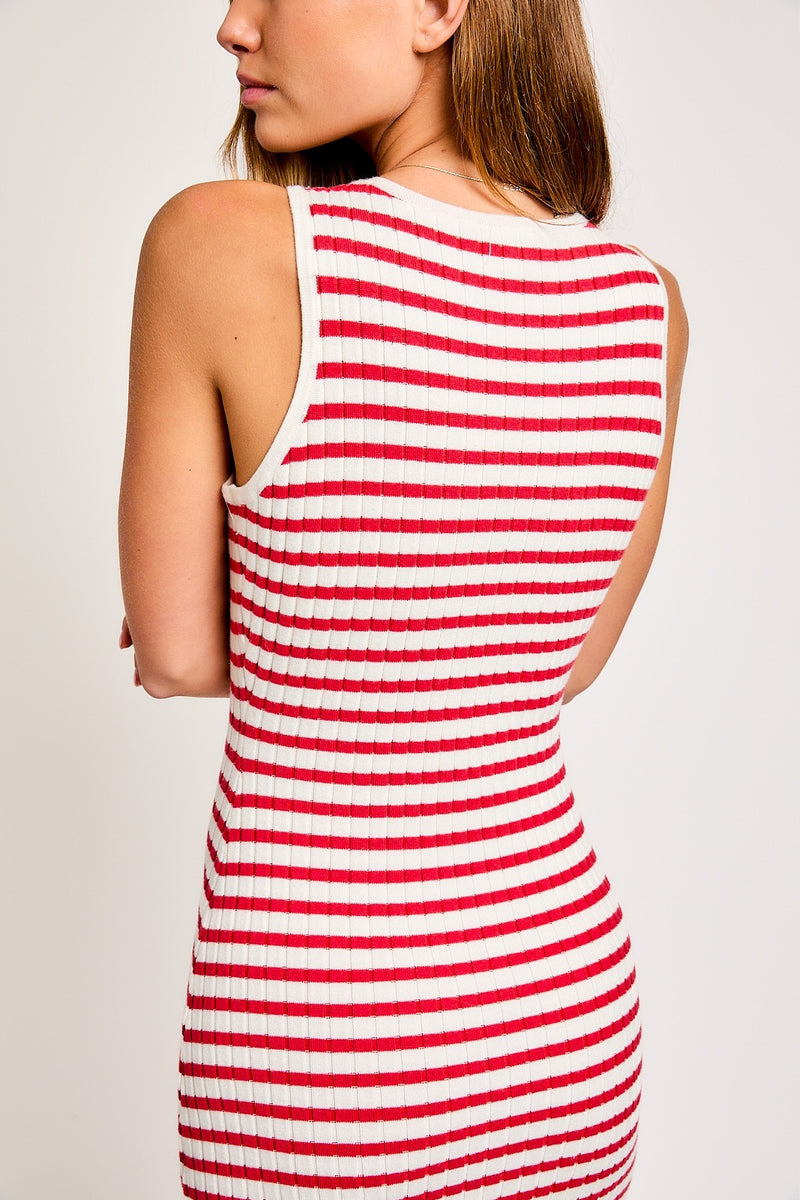 July Striped Maxi Dress, White/Red