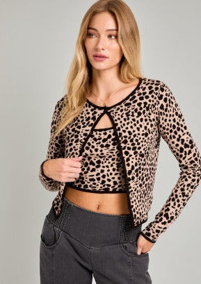 Button Down Sweater Cami Set, Leopard