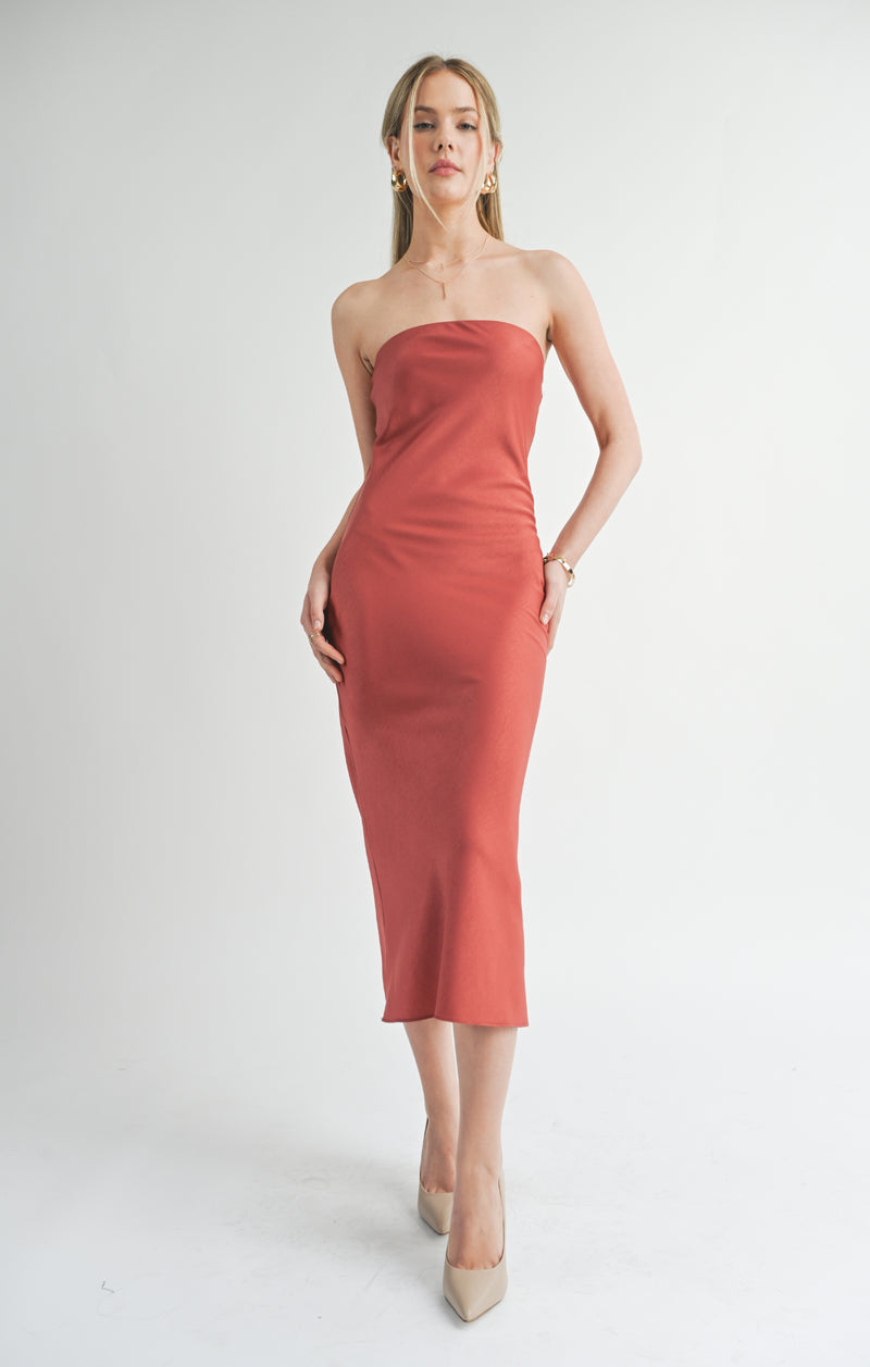 Jess Tube Midi Dress, Burnt Red