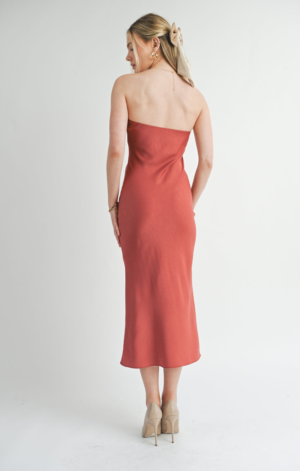 Jess Tube Midi Dress, Burnt Red