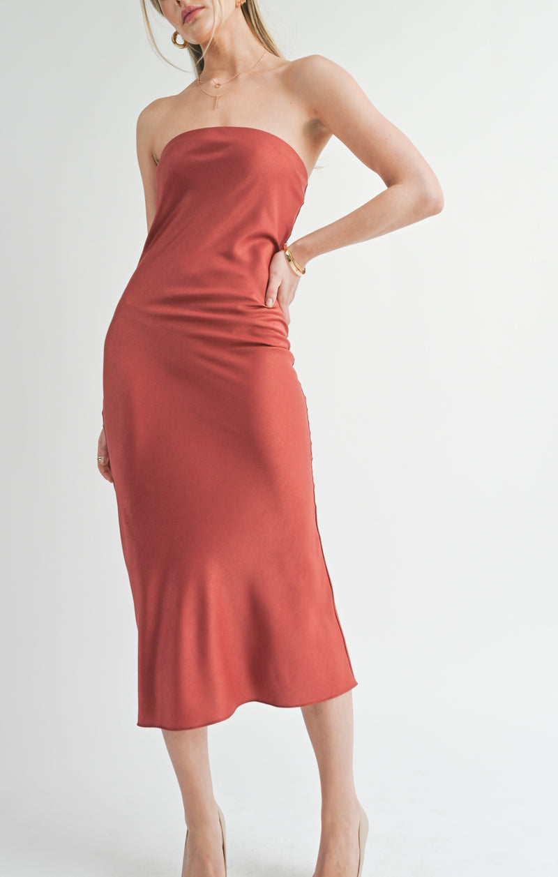 Jess Tube Midi Dress, Burnt Red