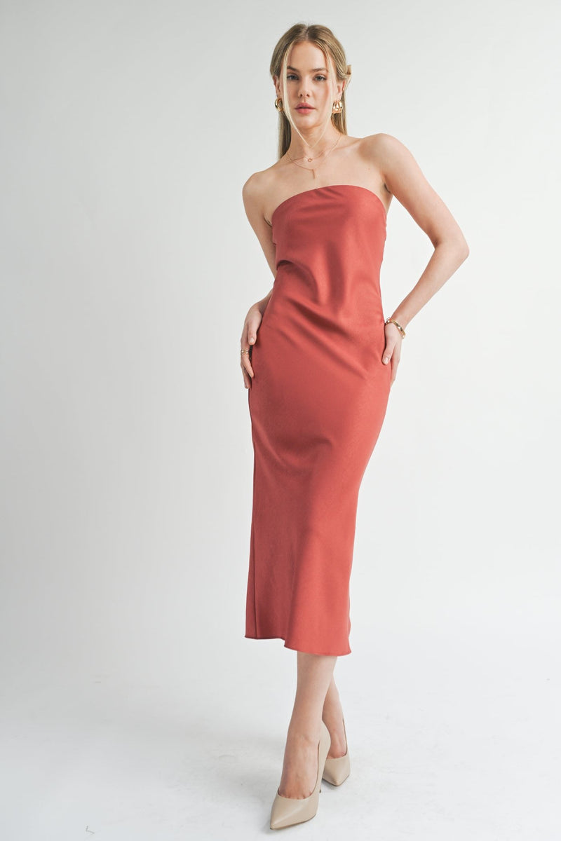 Jess Tube Midi Dress, Burnt Red