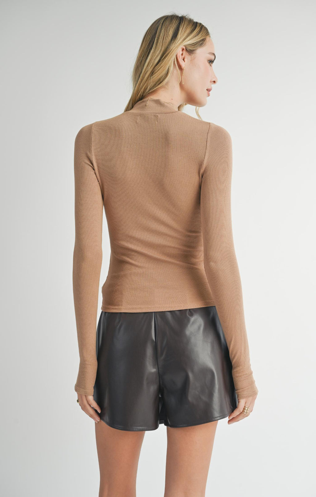 Long Sleeve Mock Neck Knit Top, Dark Taupe