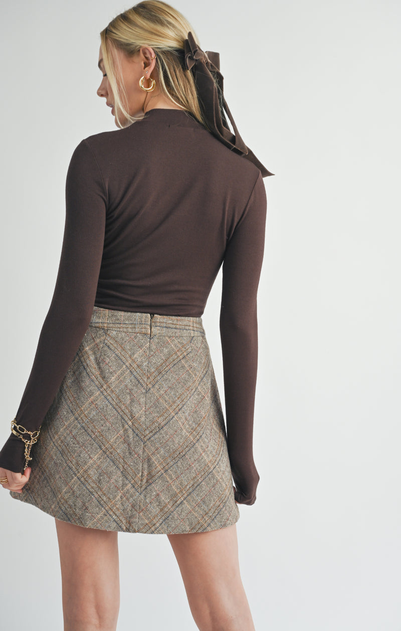 Harmony Herringbone Mini Skirt, Brown Multi