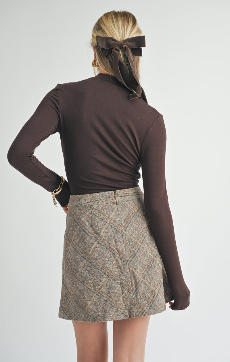 Harmony Herringbone Mini Skirt, Brown Multi