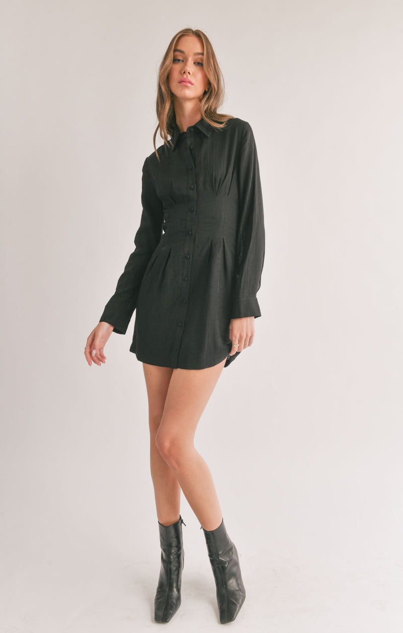 Corset shirt mini dress, black