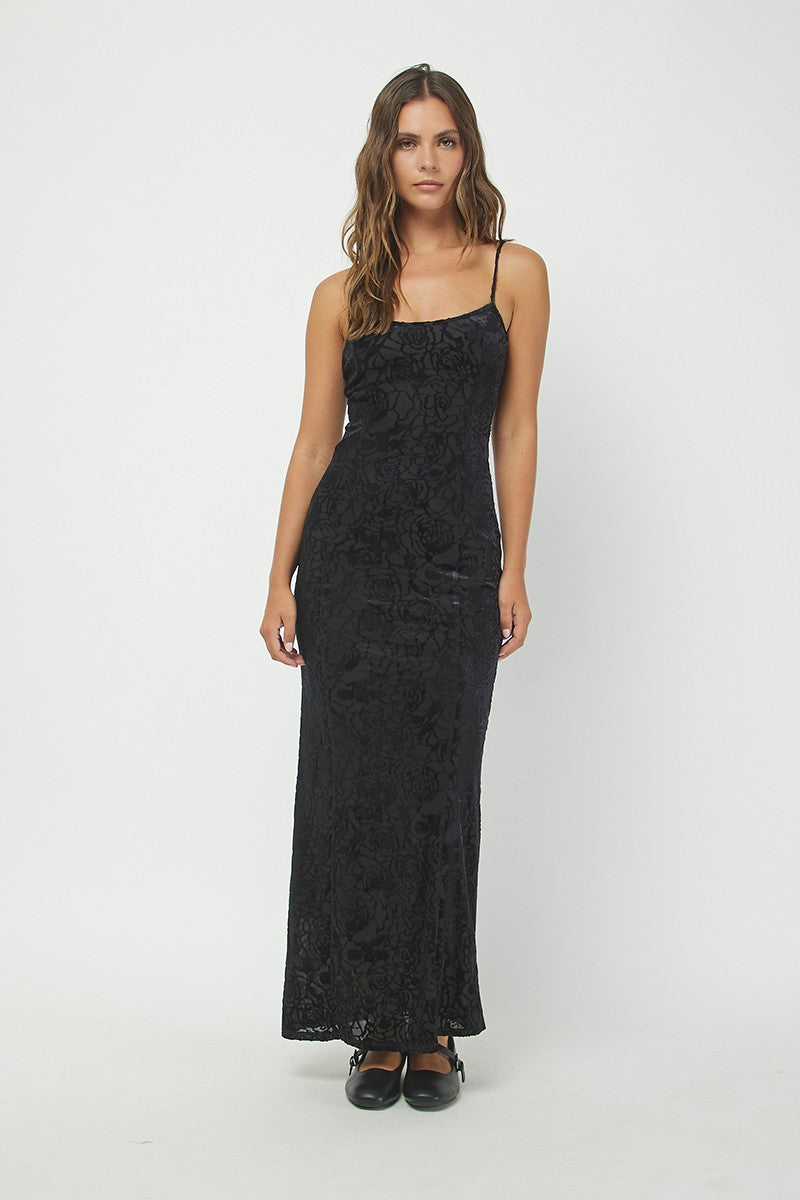 Burnout Floral Maxi Dress, Black