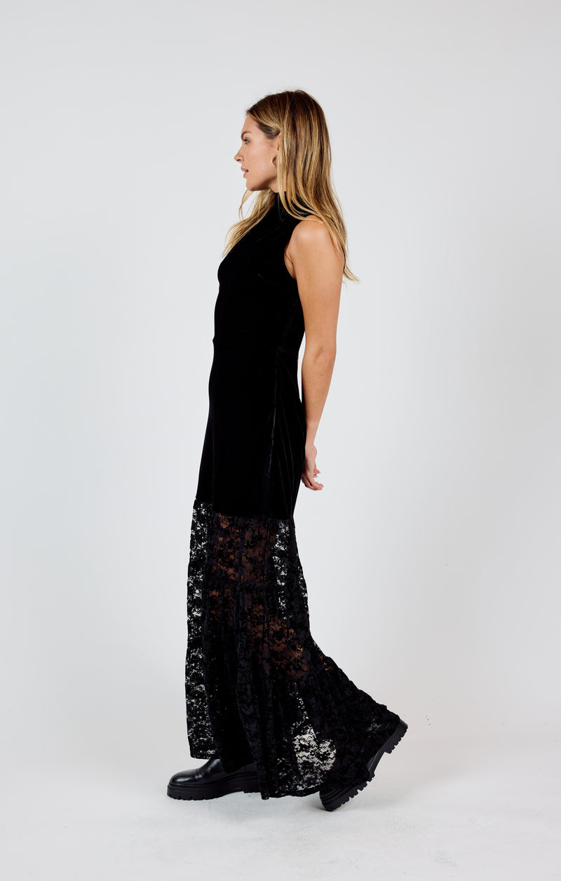 At Dusk Velvet Lace Contrast Maxi Dress, Black