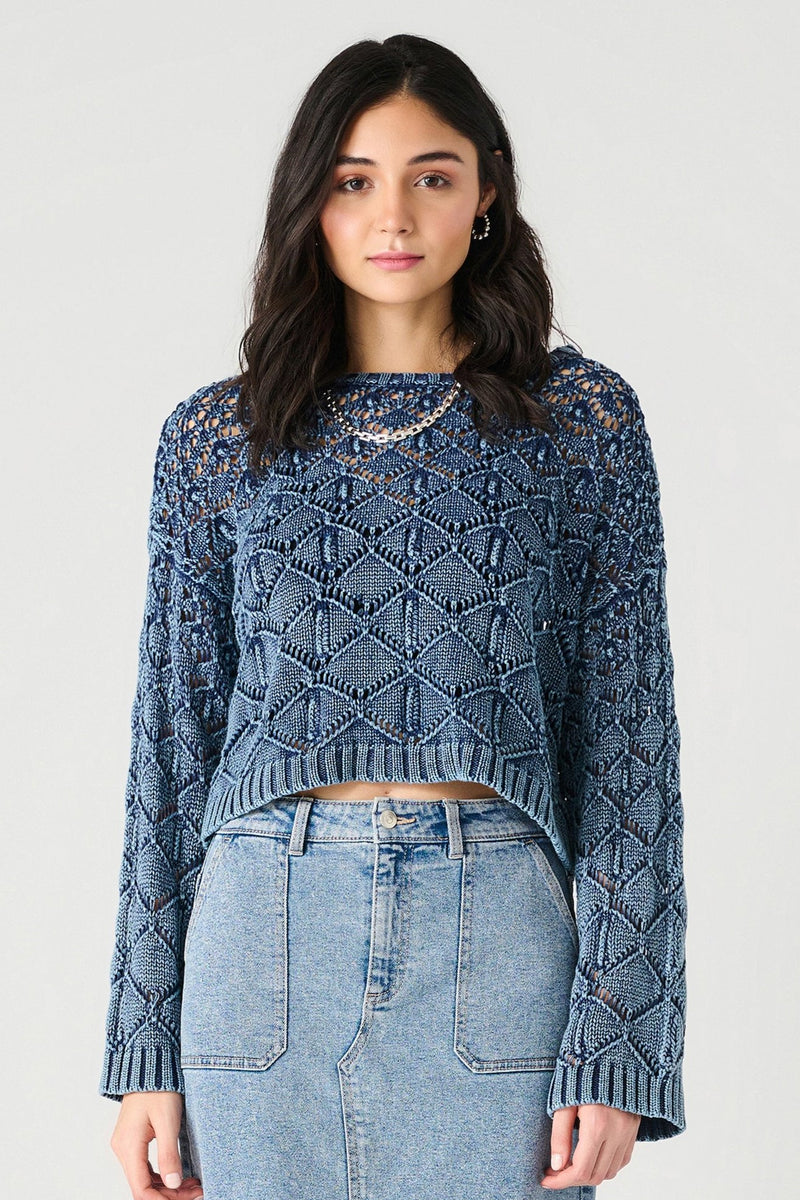 Long Sleeve Crochet Sweater, Indigo