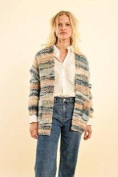 Striped Cardigan with Pockets, Duck Blue