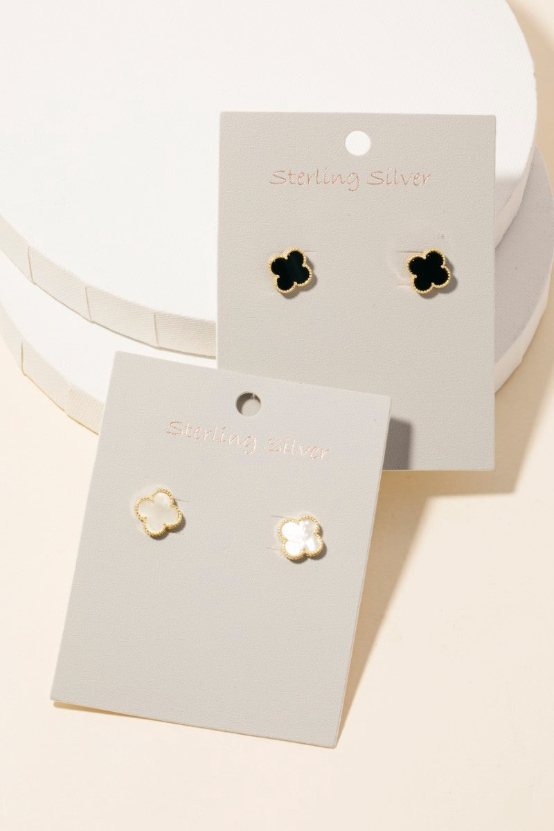 Clover Stud Earrings, Gold/Black