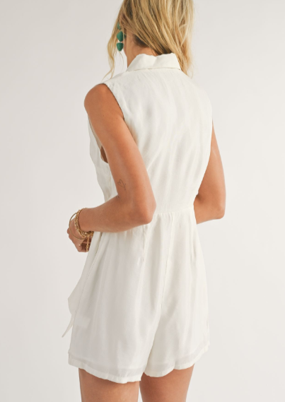 Heritage Wrap Front Romper, White