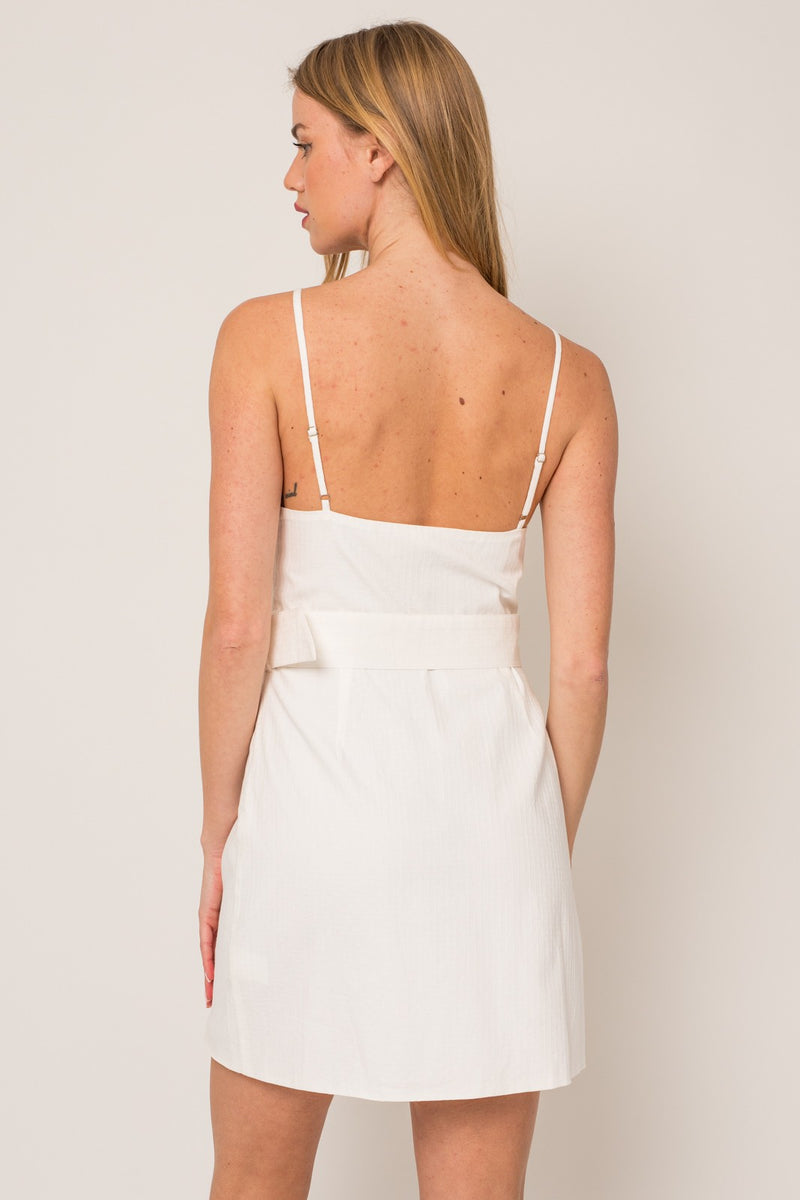 Wrap Mini Dress With Belt, White