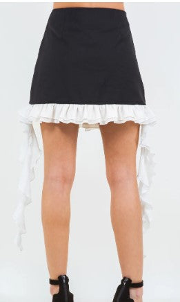 Lace Trim Ruffle Mini Skirt, Black