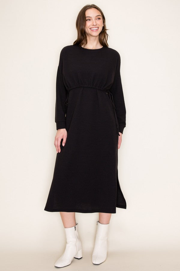 Long Sleeve Combo Knit Dress, Black