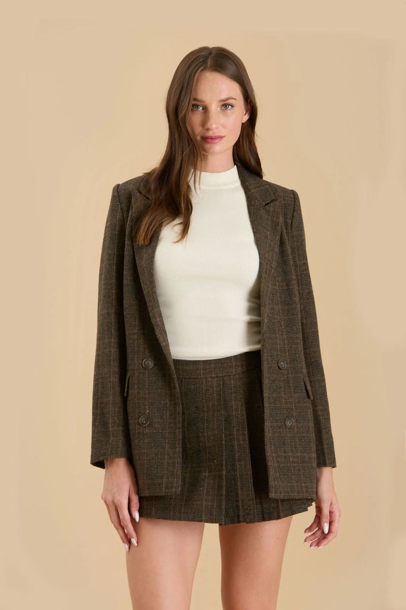 Tweed Plaid Blazer, Dark Mocha