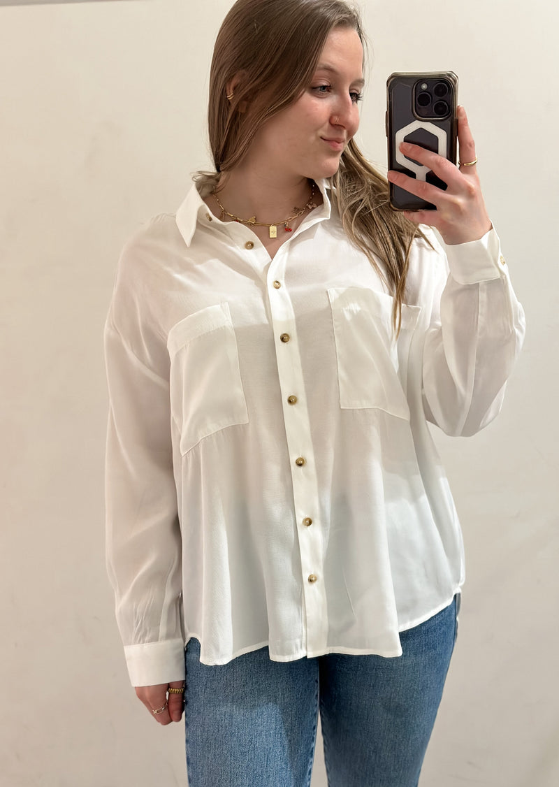 Basic Long Sleeve Buttondown Shirt, White
