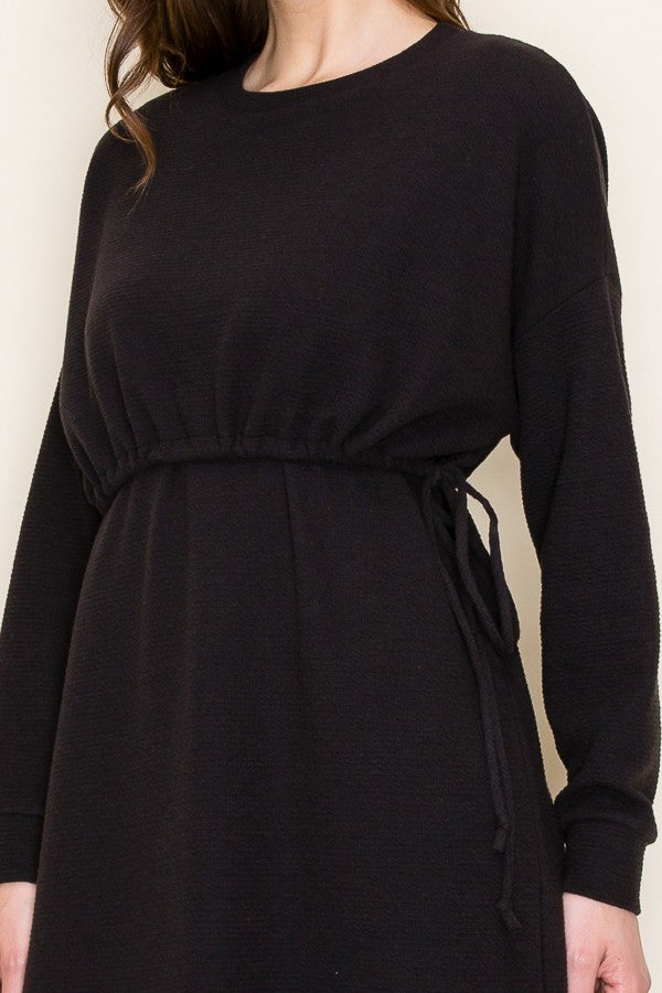 Long Sleeve Combo Knit Dress, Black