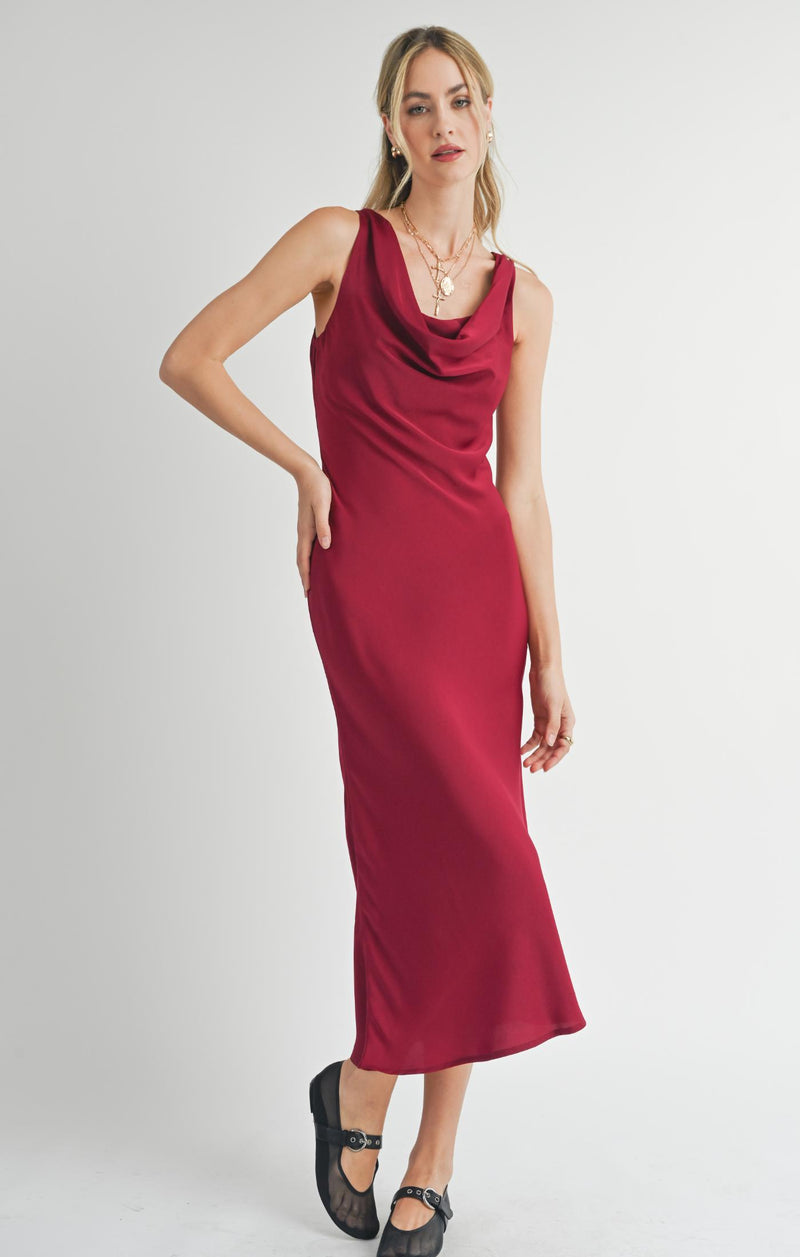 Cowl Neck Midi Dress, Red