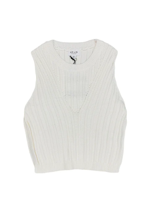 Sleeveless Cable Sweater Tank, White