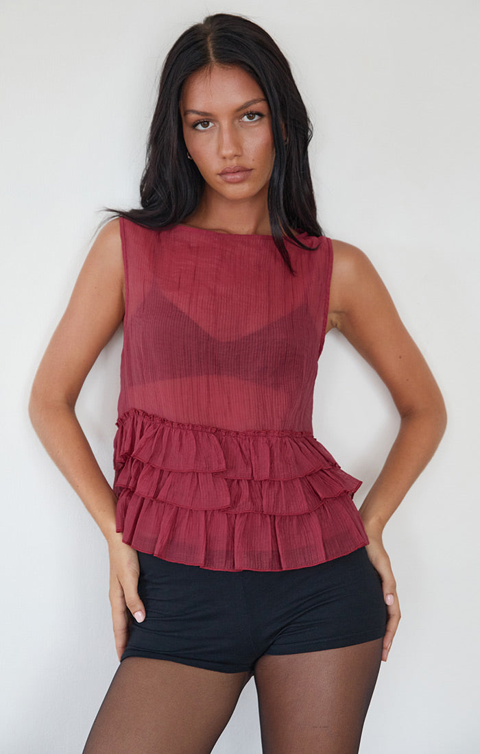 Chiffon Lamina Blouse, Maroon