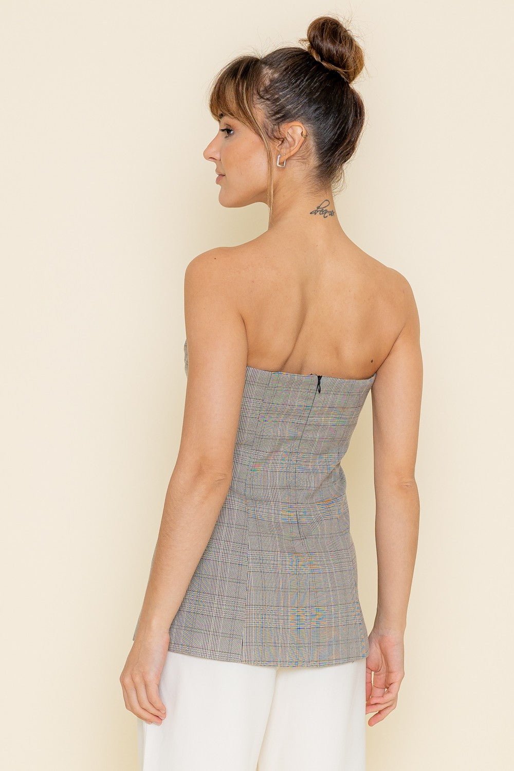 Strapless Suiting Tank, Taupe Multi