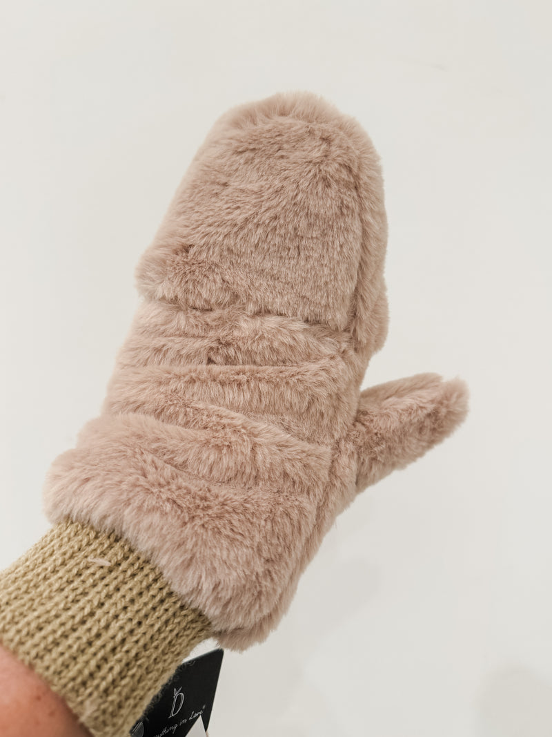 Solid Faux Fur Mittens