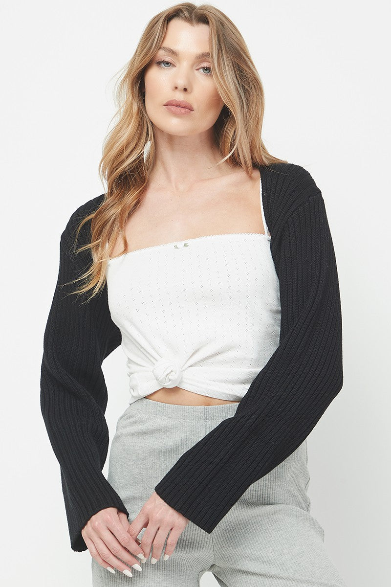 Ribbed Bolero Sweater, Black