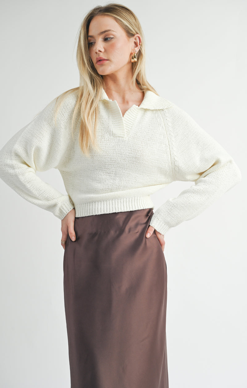 Scarlet Collared Long Sleeve Sweater, Ivory