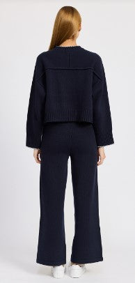 Rochelle Contrast Stitch Cardigan, Navy