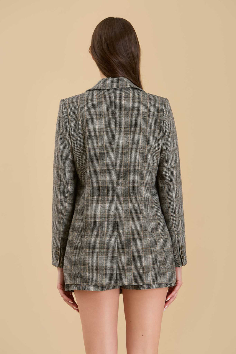 Tweed Plaid Blazer, Charcoal