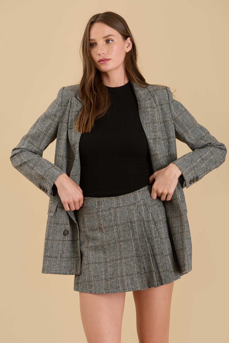 Tweed Plaid Blazer, Charcoal