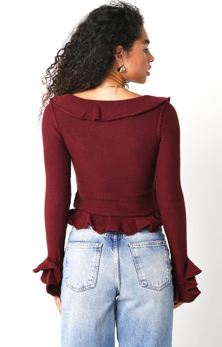 Shelby Ruffle Sweater, Burgundy