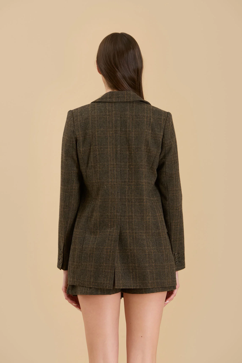 Tweed Plaid Blazer, Dark Mocha